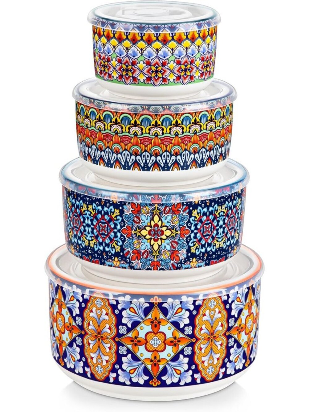 Boho Ceramic Serving Bowls Set of 4 with Lids - Stylish Mixing Bowls for Kitchen
